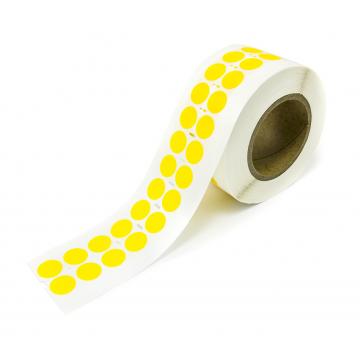 Nereziduálná žltá kruhová VOID samolepka s vysokou priľnavosťou 20mm