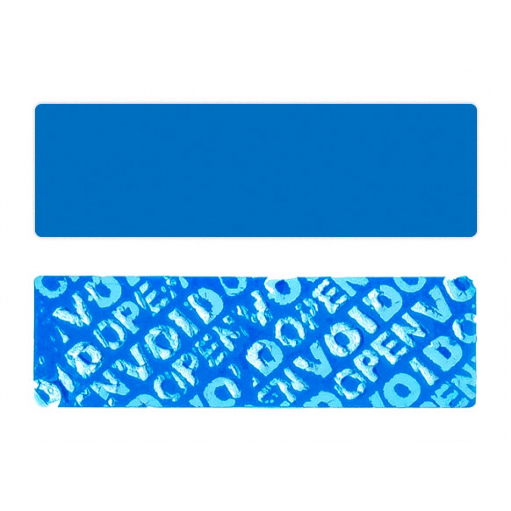 Modrá nereziduální obdĺžniková VOID samolepka s vysokou priľnavosťou