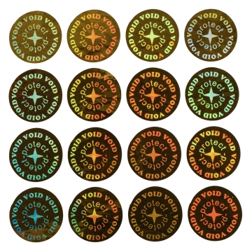 Kruhová holografická plomba nápis Protect priemer 11mm zlatá