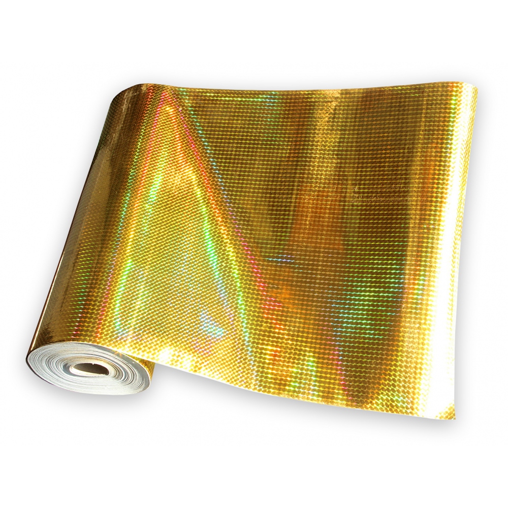 Univerzálna hologramová samolepiaca fólia na metre - štvorčeky zlaté