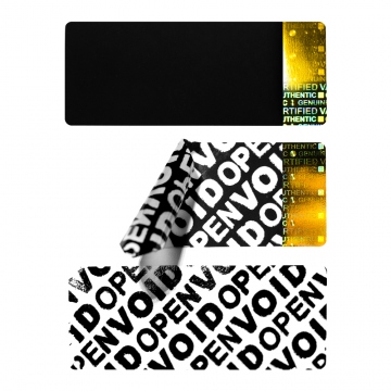 Licenčné (sériové) štítky VOID čierne so zlatým hologramom 50x20mm