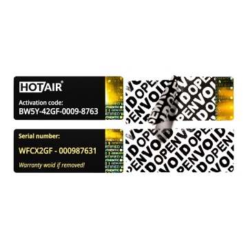 Licenčné (sériové) štítky VOID čierne so zlatým hologramom 50x20mm