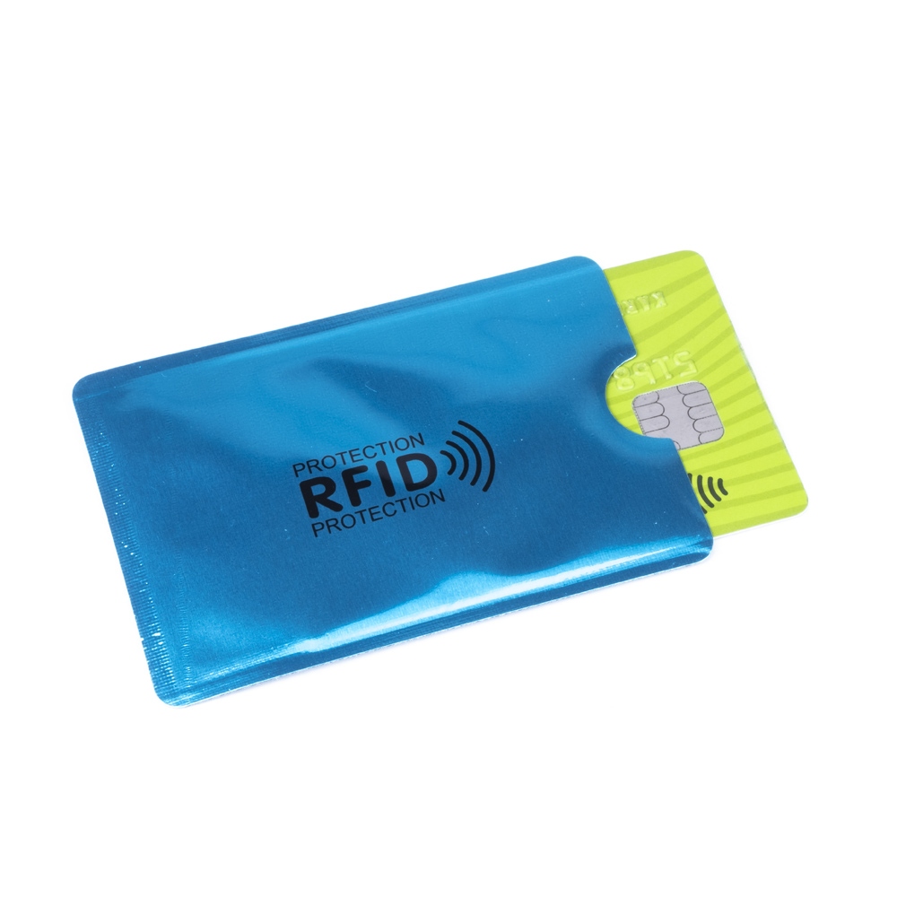 Bezpečnostný obal modrý na bezkontaktnú kartu blokujúci RFID a NFC signál