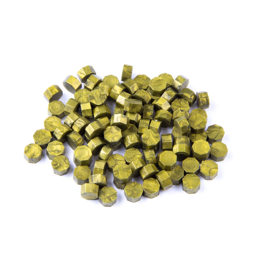 Pečatný vosk svetlo zelený zlatá metalická - granulovaný 30g - Typ 17